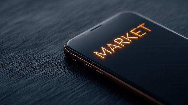 Mobile Device Displaying Market Trend Data at Night on a Wooden Surface