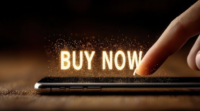 Engaging Online Shopping Experience With a Finger Poised to Click Buy Now on a Smartphone Screen