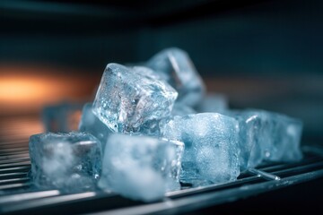 Ice Cubes Resting on a Metal Rack Creating a Cooling Effect in a Storage Space