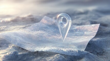 Detailed Frozen Landscape With a Transparent Location Marker on a Sheet of Ice at Twilight
