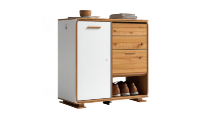 Sleek shoe cabinet hallway furniture piece modern interior photorealistic design minimalist environment stylish viewpoint