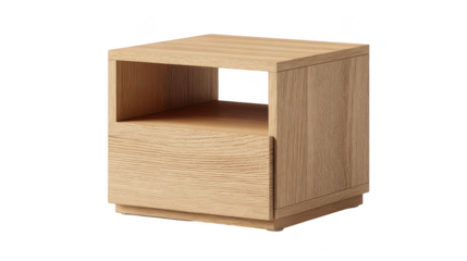 Realistic photography of a small bedside table in modern bedroom environment close-up view furniture concept