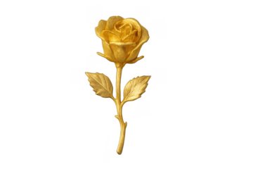 Gold rose flower with stem and leaves