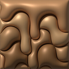Abstract background with a pattern of glossy, wavy shapes imitating chocolate or caramel drips, 3D rendering illustration