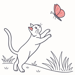A playful cat reaches for a delicate butterfly