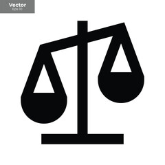 Black silhouette of a balance scale, representing justice, law, and fairness, isolated on white background