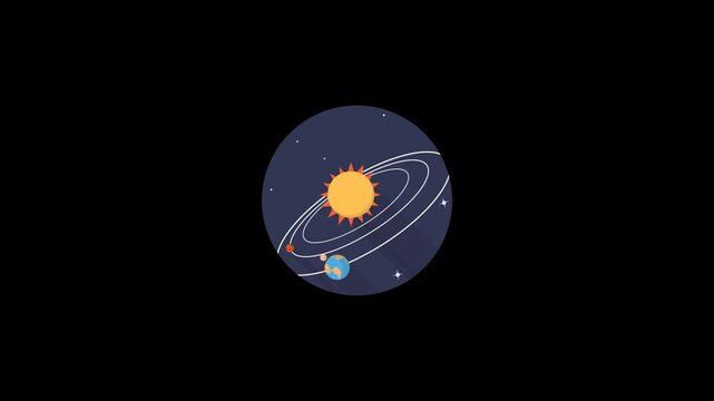 Animated Solar System with Planets Orbiting the Sun in Space.