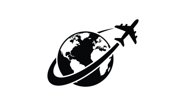 Airplane flying around the globe