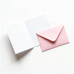 Minimalist composition with a pink paper envelope and a white flyer