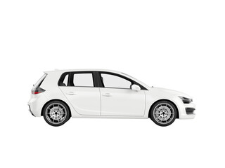 White modern hatchback car side view isolated on transparent background1
