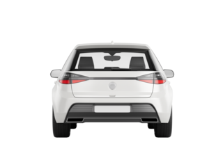 White modern hatchback car backside view isolated on transparent background3