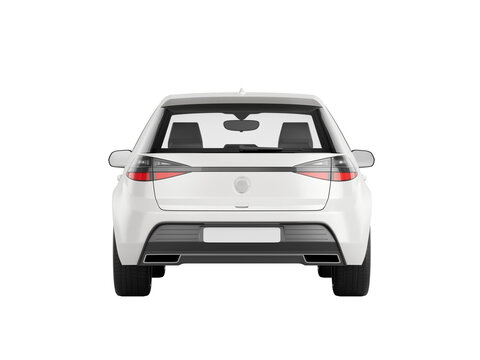 White modern hatchback car backside view isolated on transparent background3