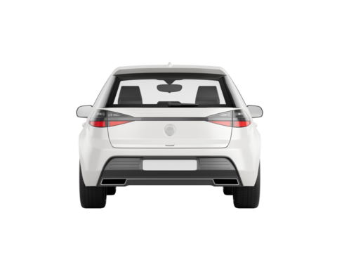 White modern hatchback car backside view isolated on transparent background3