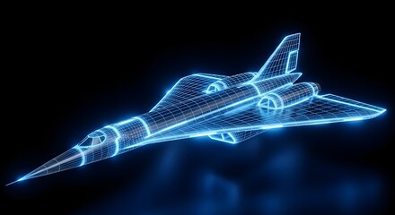 Futuristic supersonic aircraft design with a wireframe mesh concept