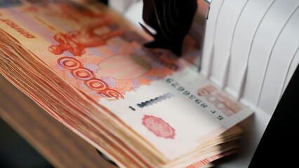 Russian rubles in currency counting machine