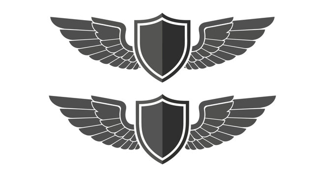 Black winged shield emblems decorative heraldic symbols in a monochrome style