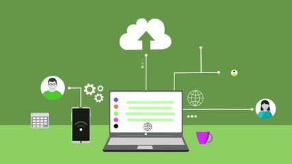 Animation of cloud computing with laptop, smartphone, and cloud icon - Powered by Adobe