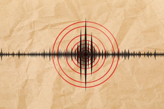 Earthquake marked with red circles on seismogram. Graph from seismometer