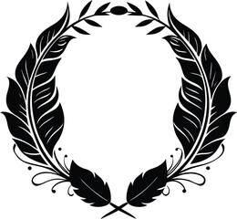 Obraz premium Boho Feather Floral Frame Silhouette | Bohemian Feather Wreath Decoration