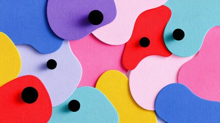 Colorful abstract background with many different colored shapes and dots. The background is made of different colored squares and circles