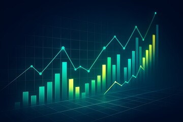 Futuristic financial chart with glowing bars and grid, symbolizing investment trends, business, and statistics.