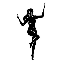 Silhouette of a nice lady, she is standing. The girl has a beautiful naked figure. The woman is a young sexy and slender model. Vector illustration.