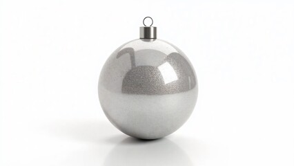 Single Silver Christmas Ornament with Reflective Surface and Hanging Loop on White Background Showcasing Elegant Holiday Simplicity
