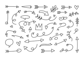 Hand drawn arrows doodle set sketch vector