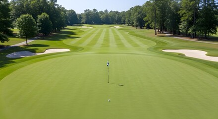 Beautifully Maintained Golf Course Fairway and Green with Sand Traps