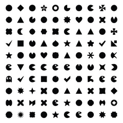 Collection of various black geometric shapes and symbols on a