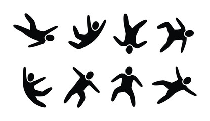 Falling people silhouette accident movement icons set