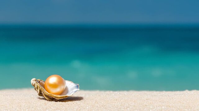 Ocean treasure pearl oyster shell beach sand blue water tropical paradise discovery luxury beauty nature