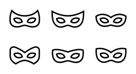 Masquerade mask outline carnival icons vector set