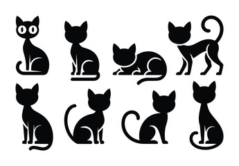 Cat silhouette animal icons vector pack