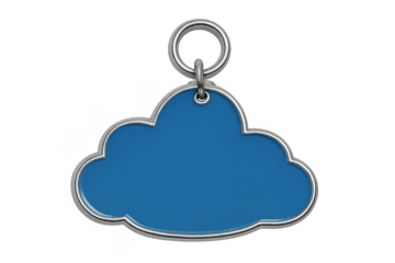 Blue cloud tag keychain representing cloud computing data storage