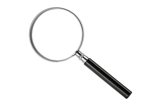 Versatile magnifying glass with a chic black handle A suitable for various tasks, isolated on a white or transparent background, cut out on PNG, generated AI
