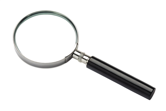 Versatile magnifying glass with a chic black handle A suitable for various tasks, isolated on a white or transparent background, cut out on PNG, generated AI - Powered by Adobe