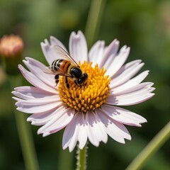 Obraz premium Honey bee on a flower, in the garden.