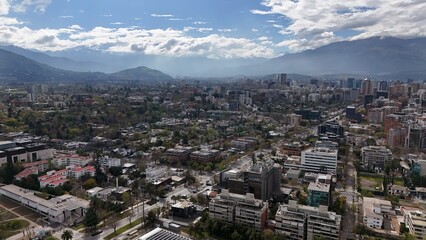 Drone photo of modern architecture in Vitacura neighborhood, Santiago Chile