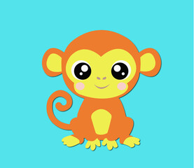 Cute Cartoon Monkey Vector Illustration on Blue Background