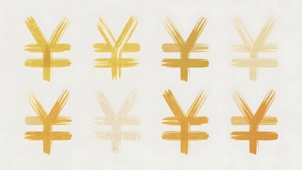 Golden yen symbols painted with artistic brushstrokes create a modern, financial concept for global business and investment in Japan or China's vibrant economy