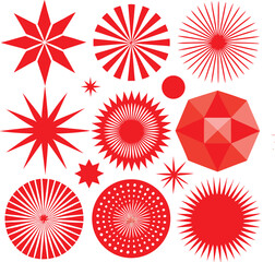  Red geometric burst elements set different style.