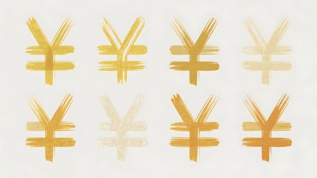 Golden yen symbols painted with artistic brushstrokes create a modern, financial concept for global business and investment in Japan or China's vibrant economy