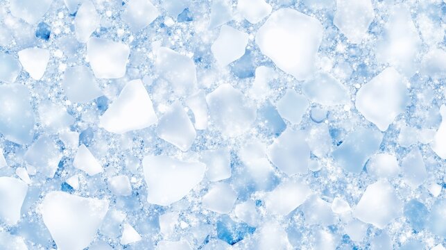 Cold winter background of frozen ice crystals. Abstract blue and white texture with sparkling frost and snow pattern