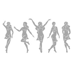 Collection. Silhouette of a woman in style. The girl is slim and beautiful. Lady suitable for aesthetic decor, posters, stickers, logo. Vector illustration set.
