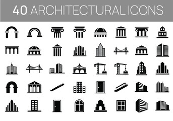 Buildings and architecture icons set collection of city construction silhouette vector illustration