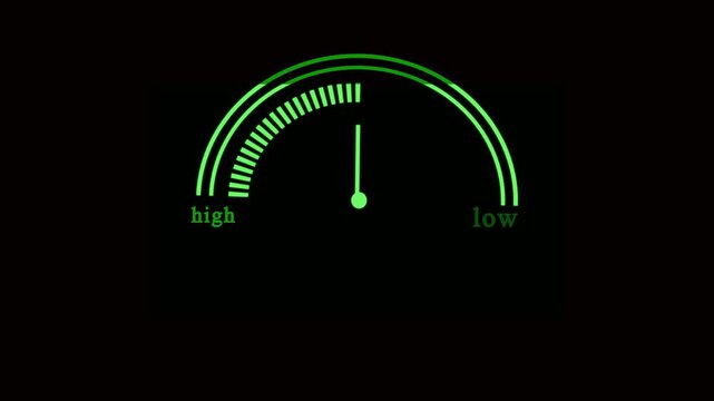 Testosterone level metering. Animated testosterone level meter decreasing from Low to Normal level for concepts related to low testosterone.
