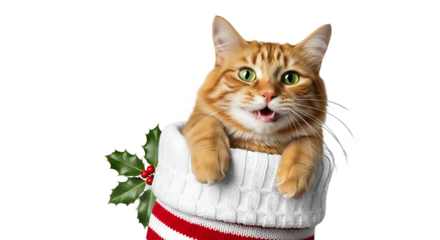 Playful Cat in Christmas Stocking, Home Interior, Photo, Festive Scene, Front View, Whisk_a60bde19d7a77a7ba5e4c1bbea893b50dr_transparent.png Concept