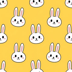 Cute Yellow Bunny Faces Seamless Pattern