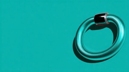 3d rendering of a ring on a turquoise background. the ring is made up of thin, curved lines that form a ring-like shape.